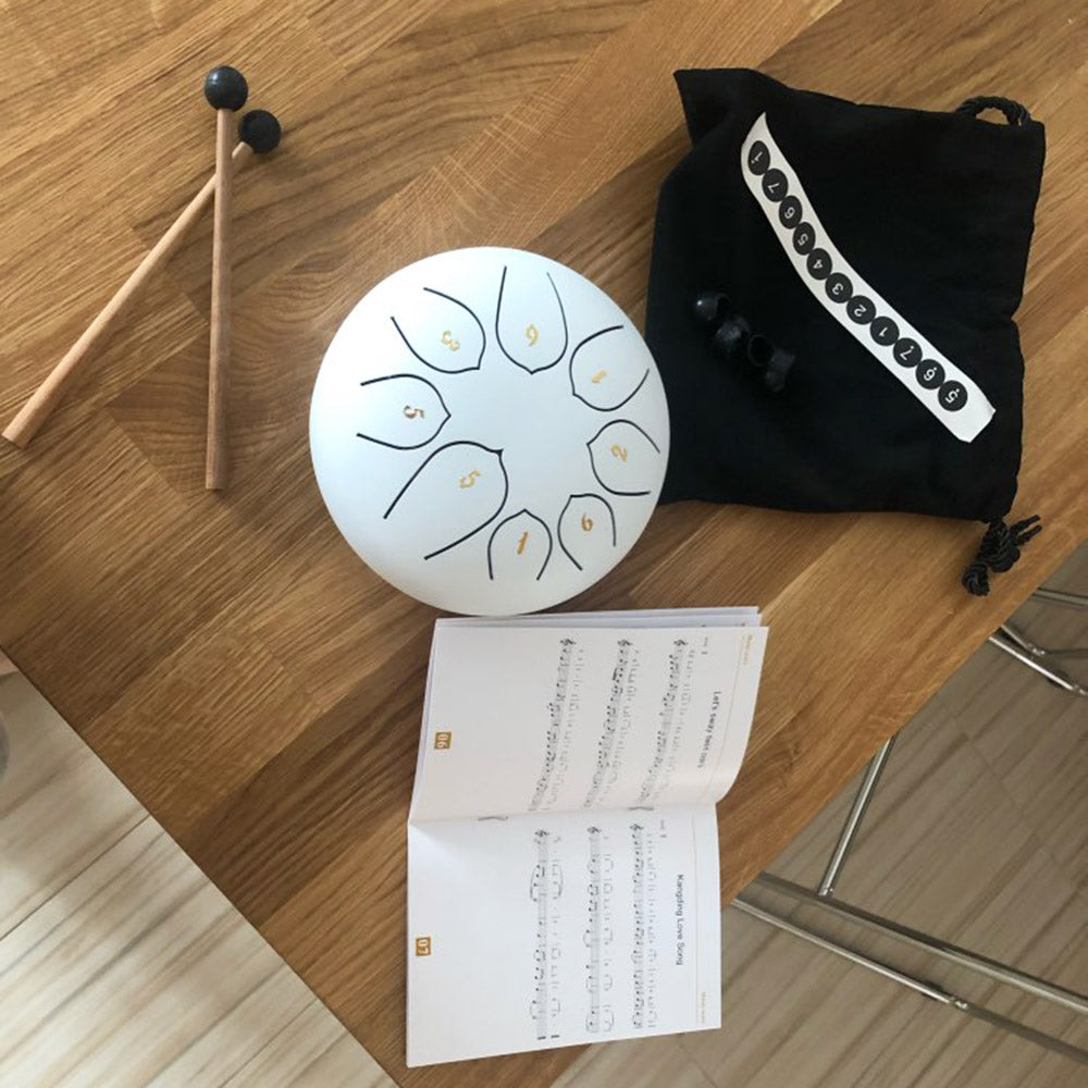 Steel Tongue Drum | 8 Note D Major Hand-Tuned | Portable Meditation Instrument with Drumsticks, Bag & Finger Covers