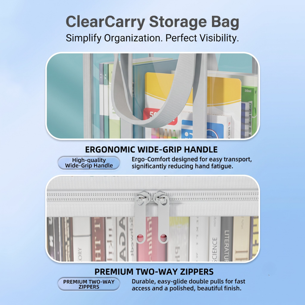 Storage Bag | Clear Zip Storage Box With Two Carry Handles