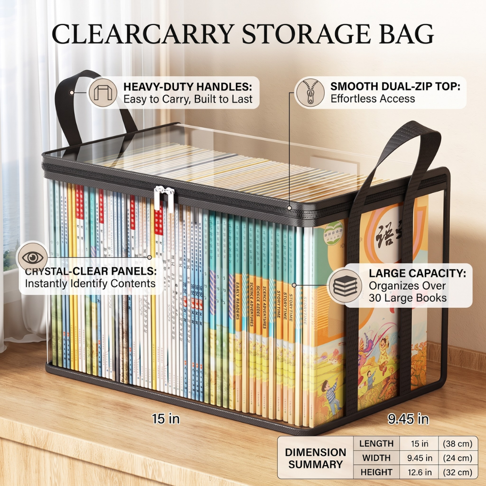 Storage Bag | Clear Zip Storage Box With Two Carry Handles