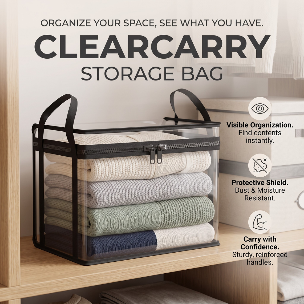 Storage Bag | Clear Zip Storage Box With Two Carry Handles
