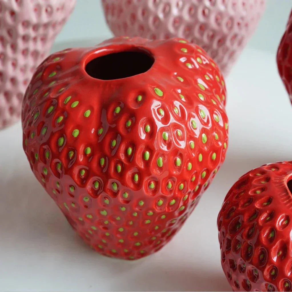Strawberry Decorative Vase | Dimpled Seeds, Glossy Finish