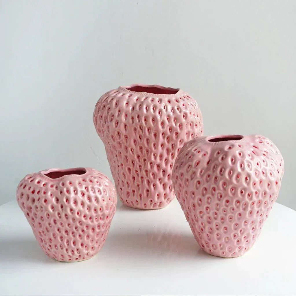 Strawberry Decorative Vase | Dimpled Seeds, Glossy Finish