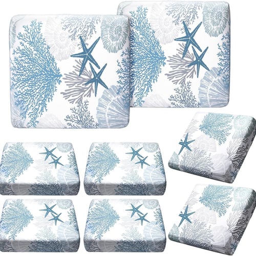 Stretch Cushion Covers Polyester | Fits Most Outdoor Cushions, Set of 4 | Elastic Hem Stops Slipping & Sliding