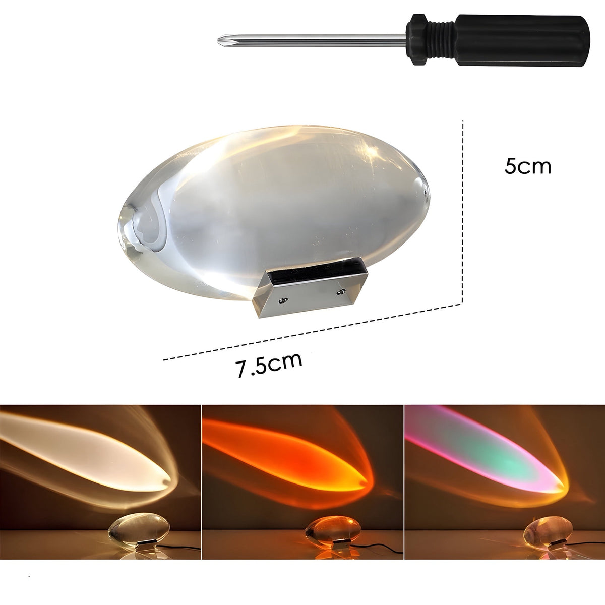 Sunset Projection Table Lamp Glass & Stainless Steel | 3 Interchangeable Lenses, USB Powered | Warm Ambient Light Effect