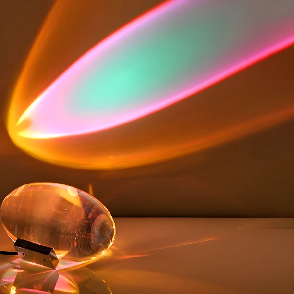 Sunset Projection Table Lamp Glass & Stainless Steel | 3 Interchangeable Lenses, USB Powered | Warm Ambient Light Effect
