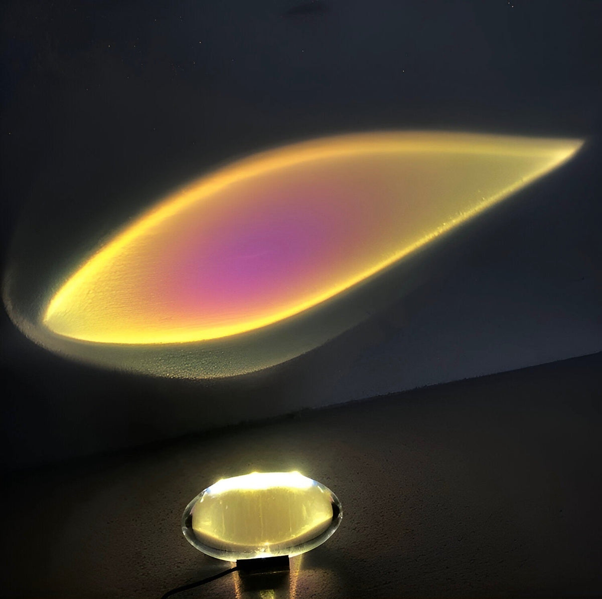 Sunset Projection Table Lamp Glass & Stainless Steel | 3 Interchangeable Lenses, USB Powered | Warm Ambient Light Effect