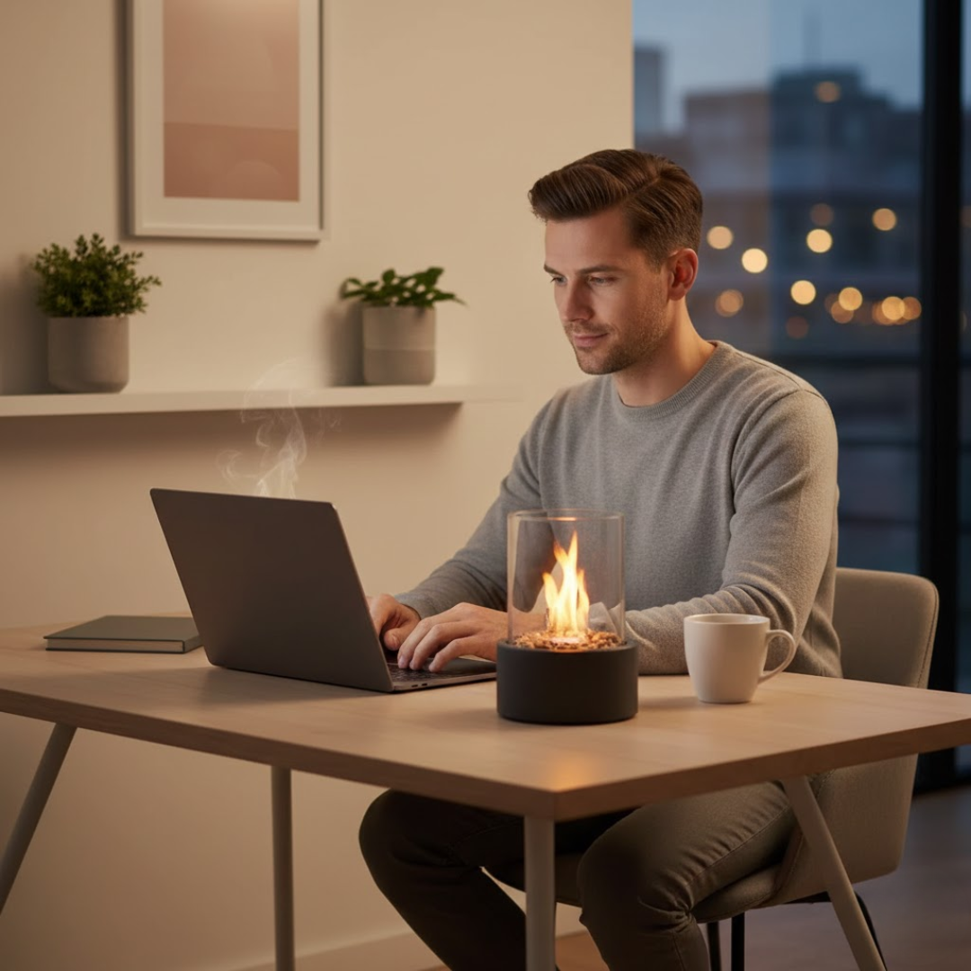 Tabletop Bioethanol Fireplace | Cylinder Shield, Round Base