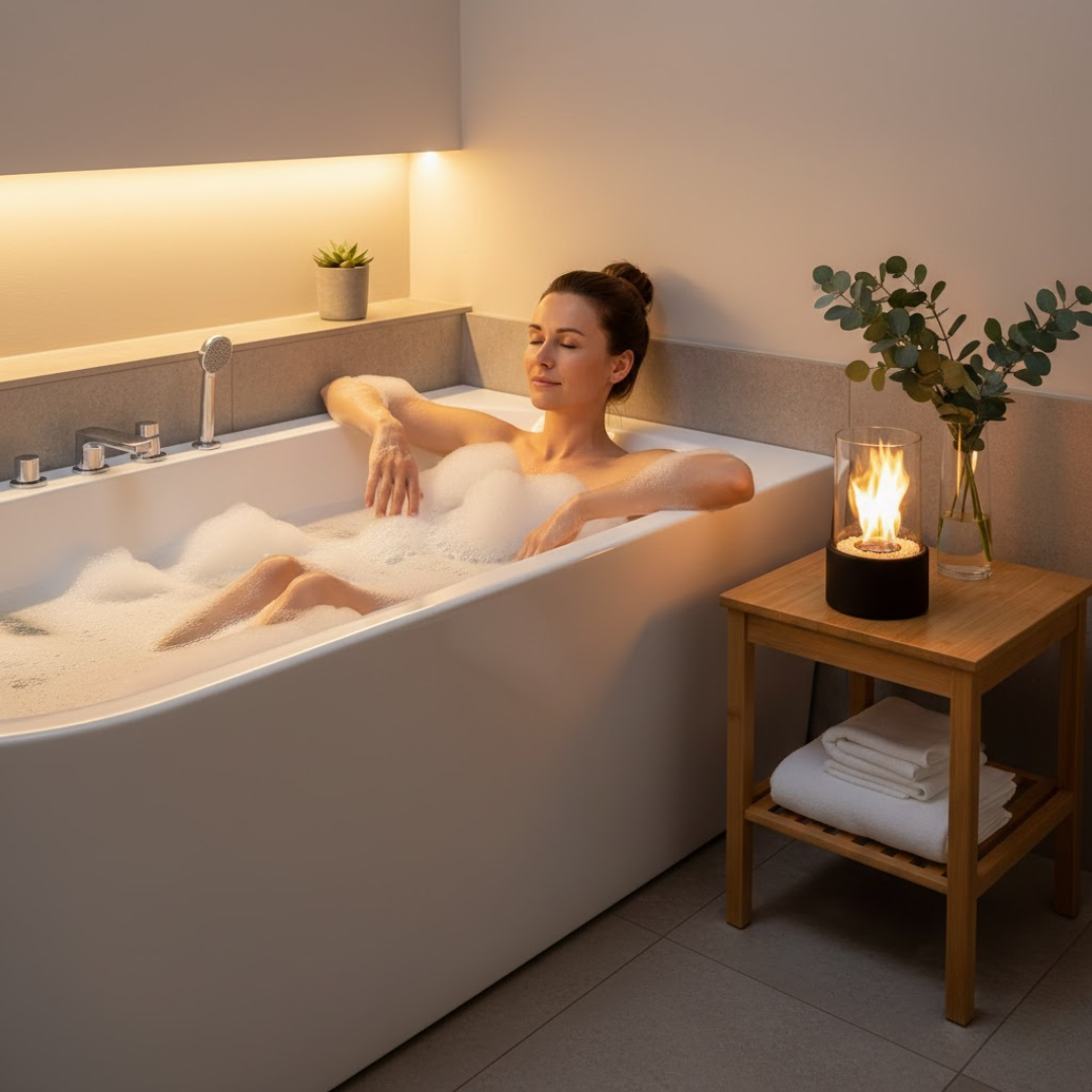 Tabletop Bioethanol Fireplace | Cylinder Shield, Round Base