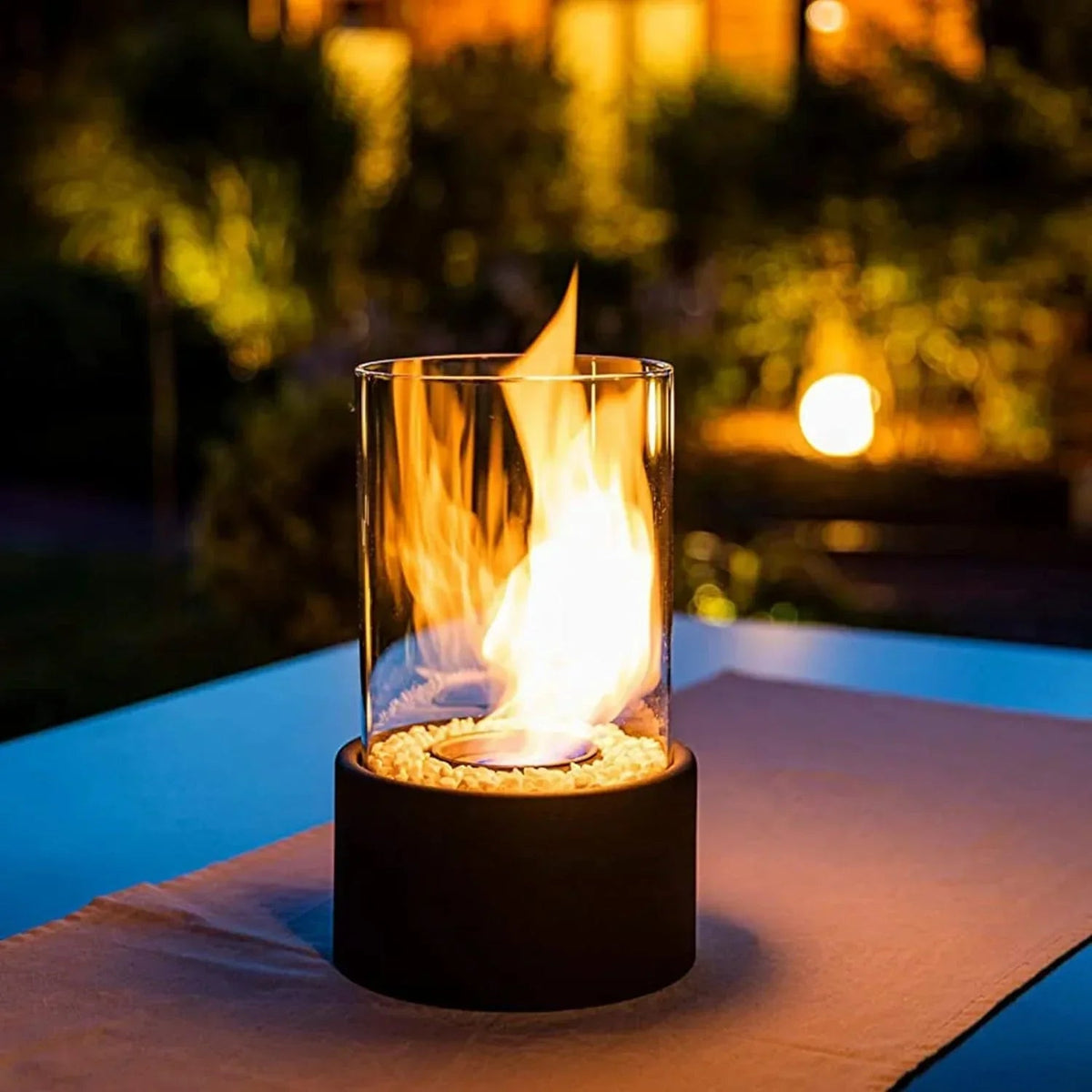 Tabletop Bioethanol Fireplace | Cylinder Shield, Round Base