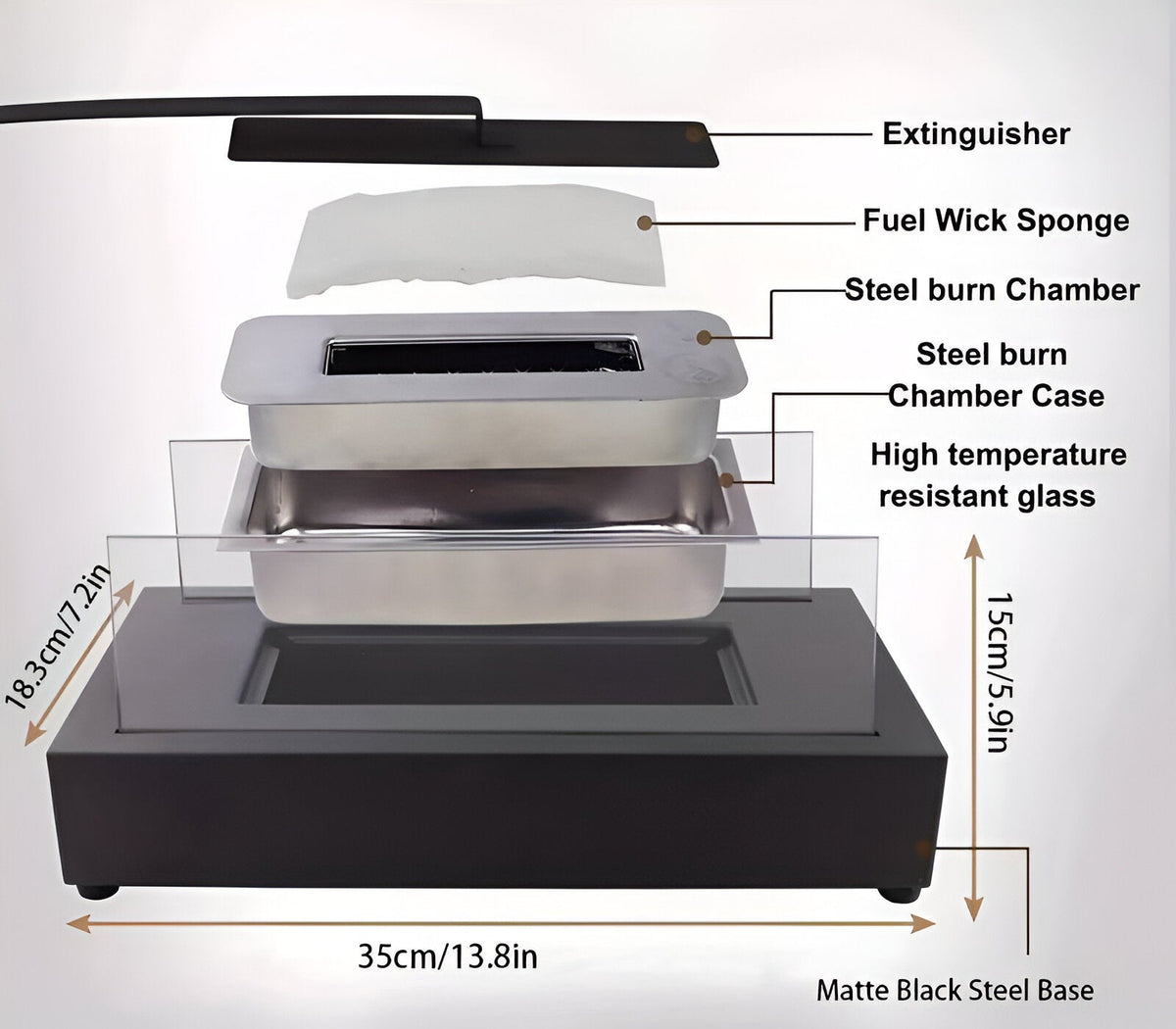 Tabletop Bioethanol Fireplace | Rectangular, Twin Panels
