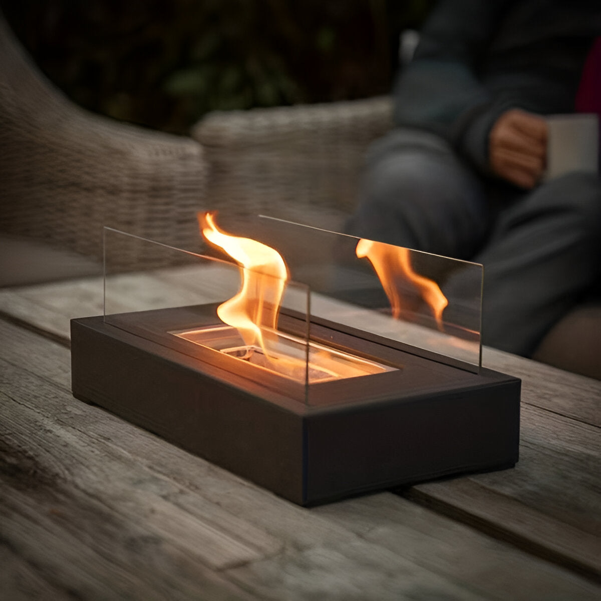 Tabletop Bioethanol Fireplace | Rectangular, Twin Panels