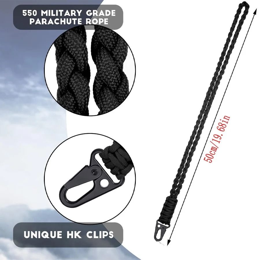 Tactical Paracord Lanyard Keychain | 550 Military-Grade Cord with HK Clips | Neck Carry for Camera, Hiking, Fishing Gear