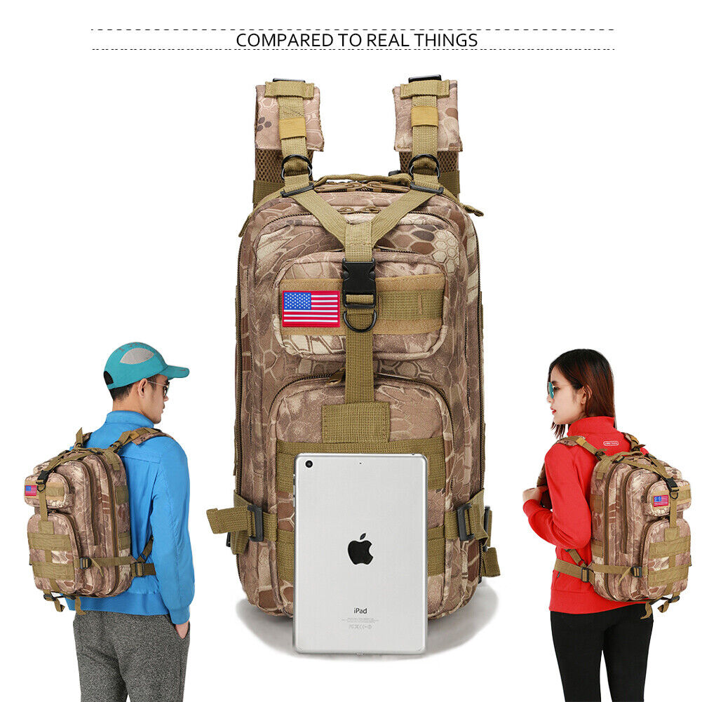 Tactical Rucksack Waterproof Fabric | 30 Litre Capacity, 45 x 23 x 25 cm | MOLLE Webbing, Compression Straps & Padded Back