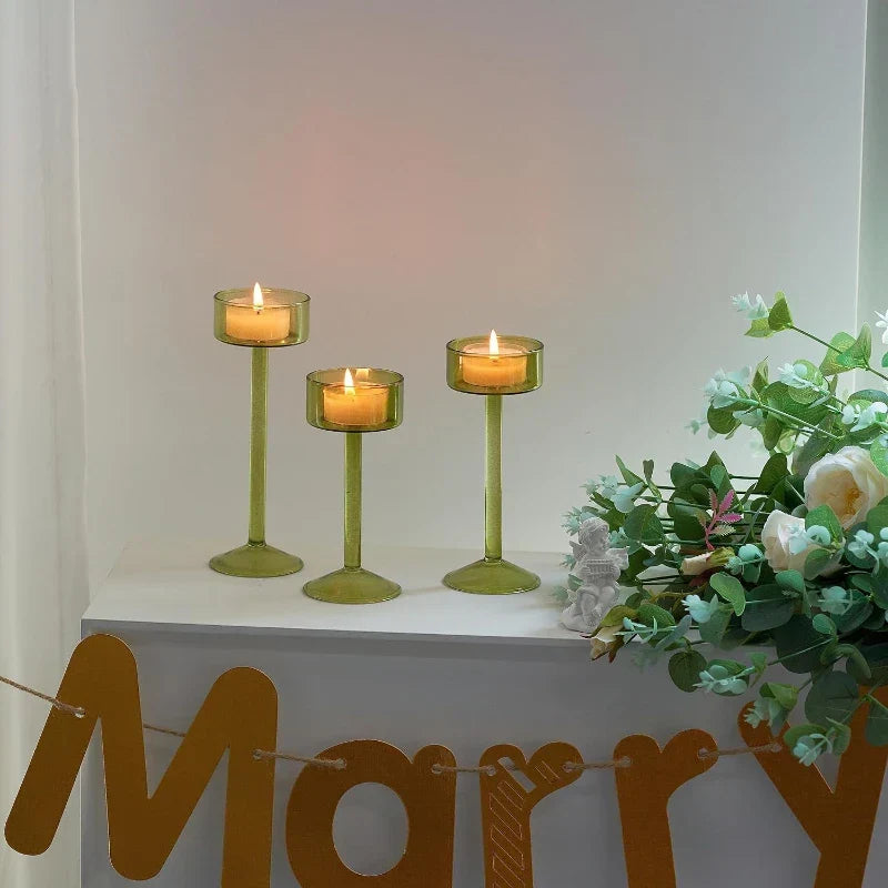 Tealight Glass Candle Holder Set 3-Piece | Wedding Centrepiece & Home Decor | Reflects Light for Table or Mantel