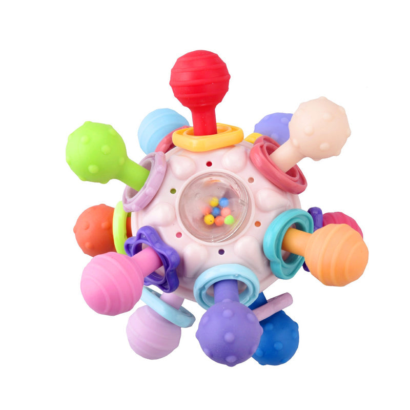 Teething Rattle Toy Silicone & Plastic | 12 Textured Chew Points, Crackle Sound | BPA-Free Sensory Toy for Babies