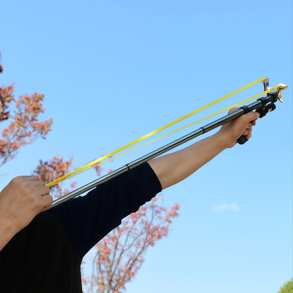 Telescopic Slingshot with Laser Sight | 3-Level Extendable Rod, 30 m Range | Metal Head, Aviation Aluminium Build