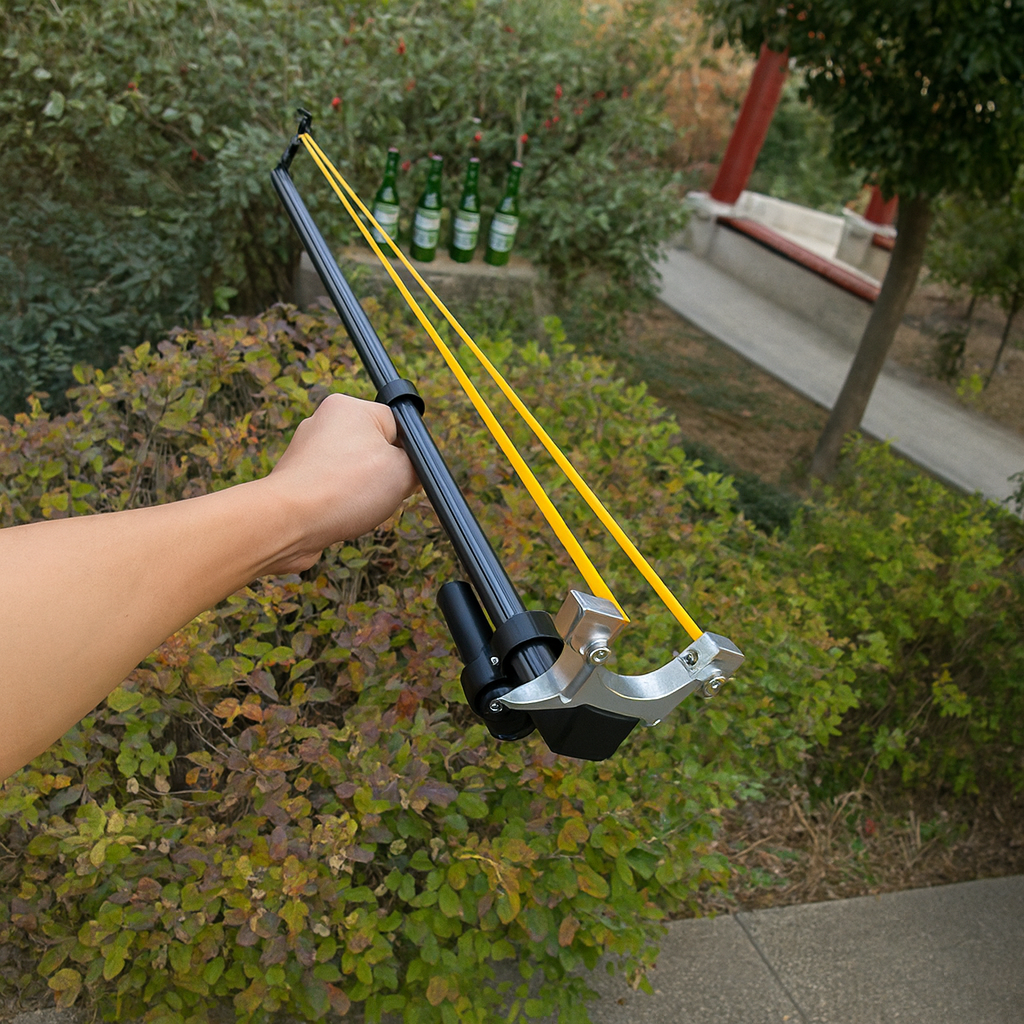 Telescopic Slingshot with Laser Sight | 3-Level Extendable Rod, 30 m Range | Metal Head, Aviation Aluminium Build