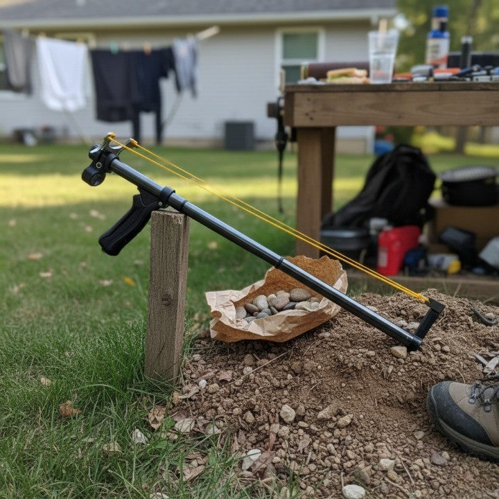 Telescopic Slingshot with Laser Sight | 3-Level Extendable Rod, 30 m Range | Metal Head, Aviation Aluminium Build