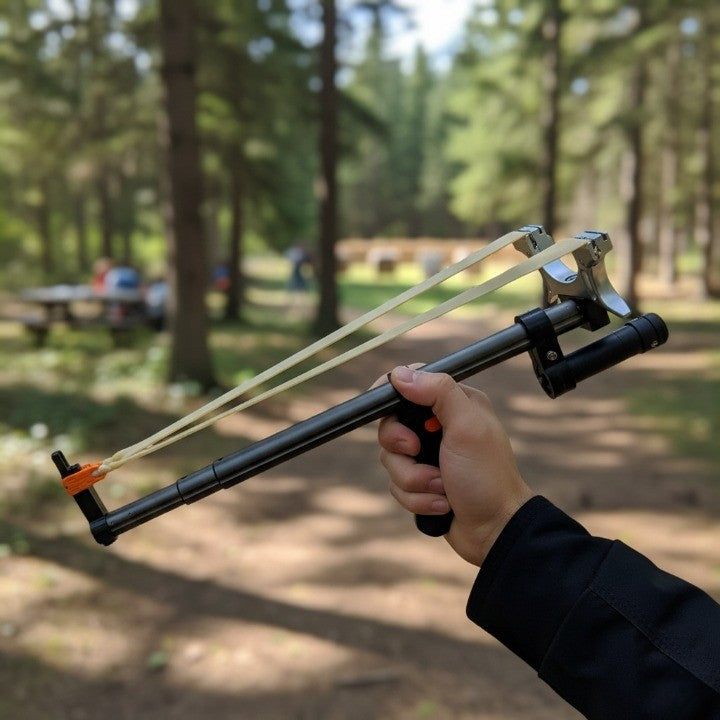 Telescopic Slingshot with Laser Sight | 3-Level Extendable Rod, 30 m Range | Metal Head, Aviation Aluminium Build