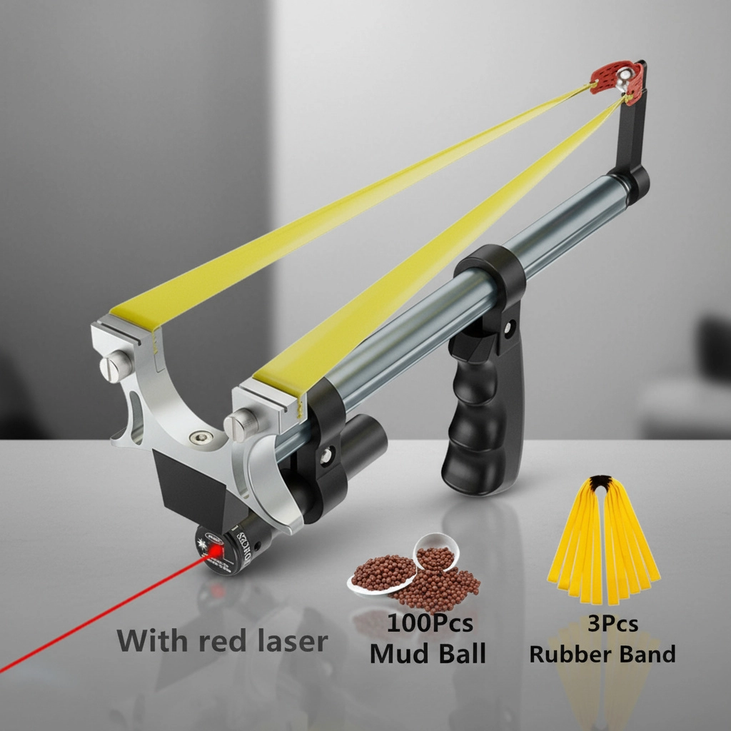 Telescopic Slingshot with Laser Sight | 3-Level Extendable Rod, 30 m Range | Metal Head, Aviation Aluminium Build