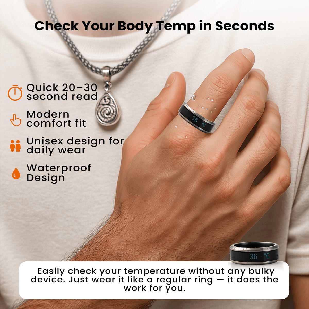 Temperature Sensor Ring for Women | Displays Skin Temperature in 20-30 Seconds | Sleek Everyday Wearable Design