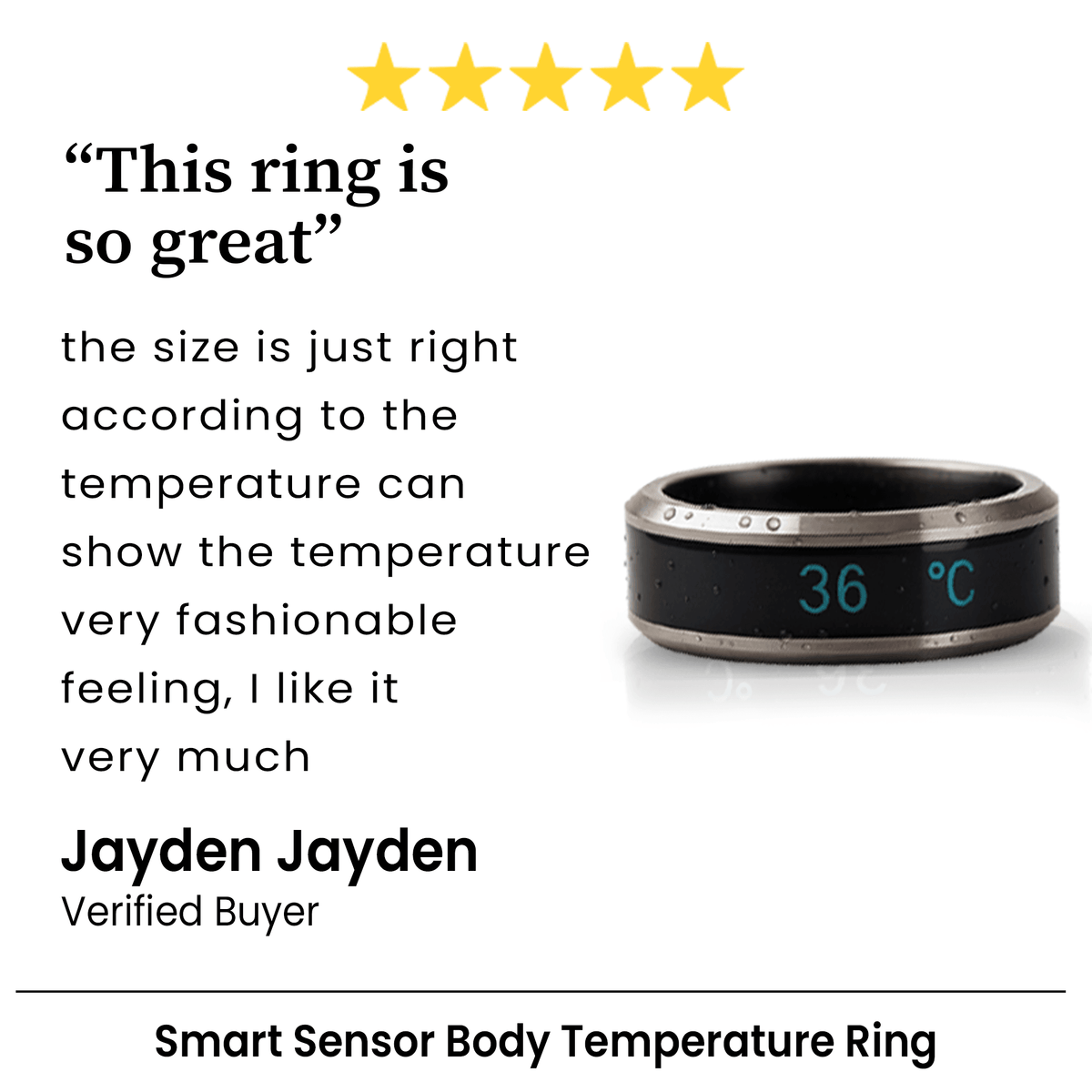Temperature Sensor Ring for Women | Displays Skin Temperature in 20-30 Seconds | Sleek Everyday Wearable Design
