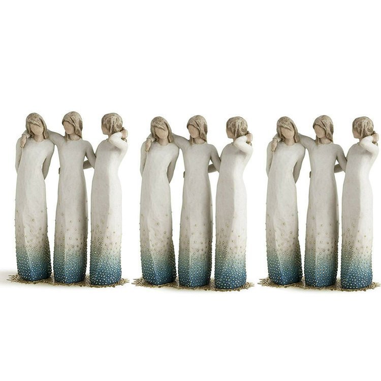 Three Women Friendship Figurine Resin | Hand-Painted Sisters Statue with Metal Base | Sentimental Keepsake Gift