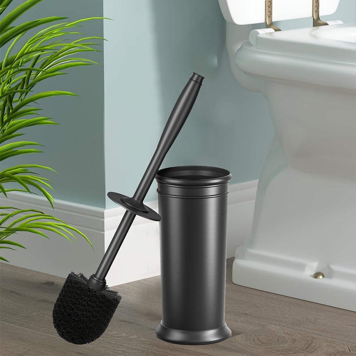 Toilet Brush with Holder Plastic Metal 40.5 cm | Freestanding Modern Design | Extra Long Handle for Deep Cleaning