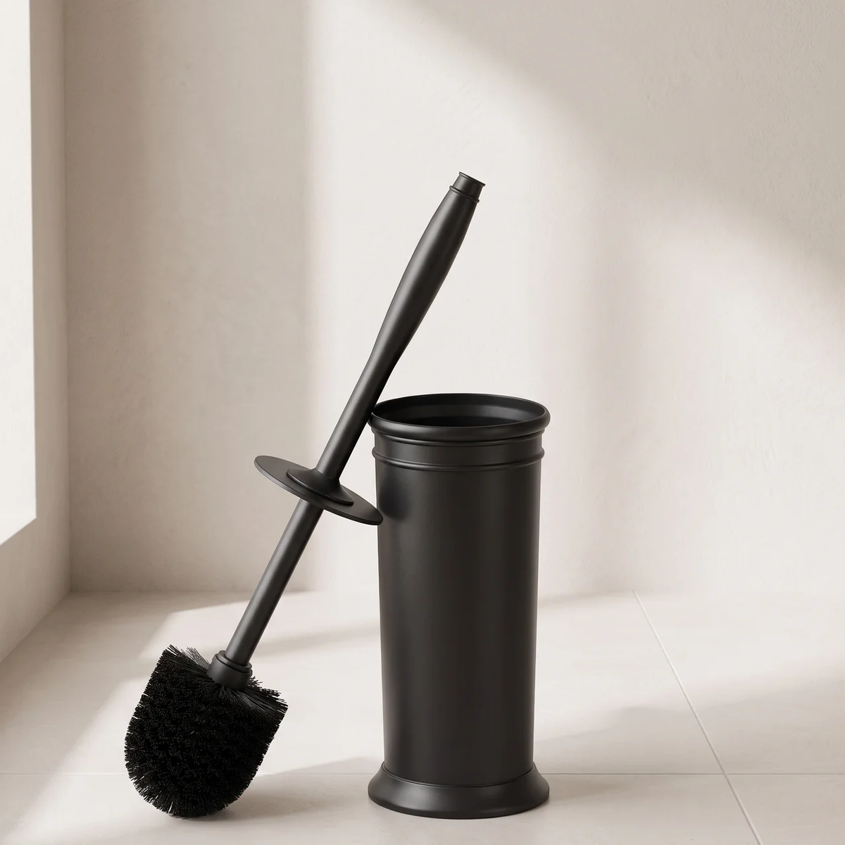 Toilet Brush with Holder Plastic Metal 40.5 cm | Freestanding Modern Design | Extra Long Handle for Deep Cleaning