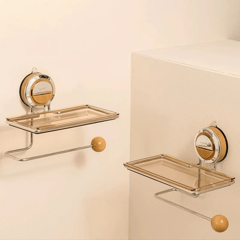 Toilet Paper Holder | Top Tray Shelf, Lever Suction Mount
