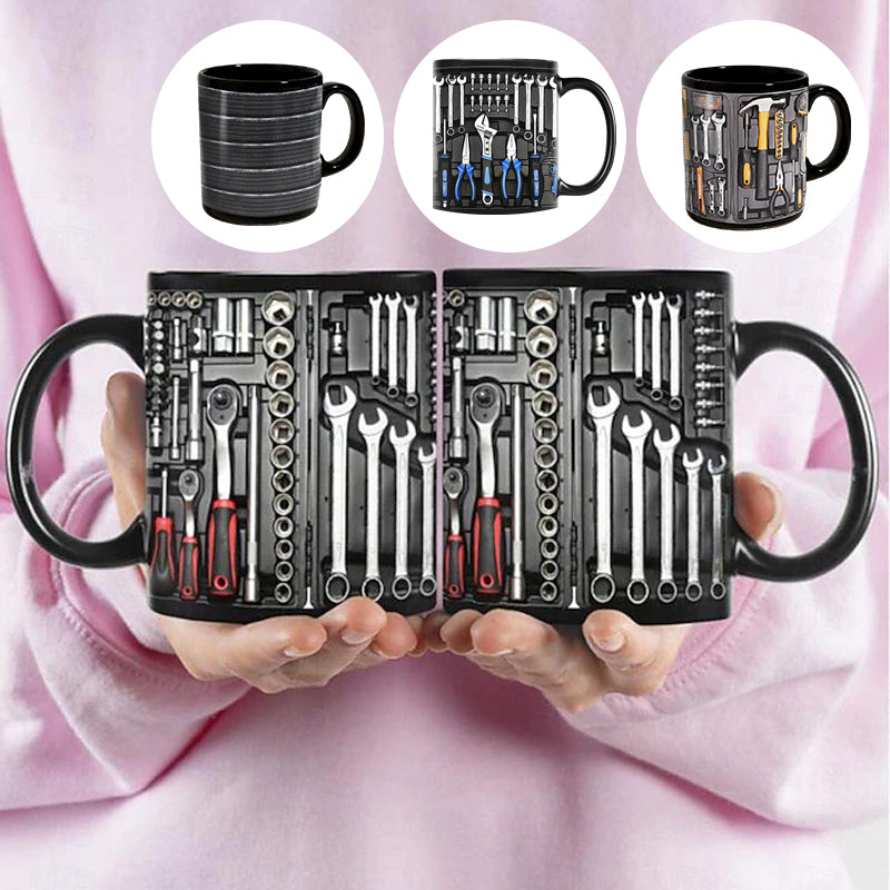 Toolbox Print Ceramic Mug | Double-Sided 3D Design, C-Shaped Handle | Dishwasher & Microwave Safe, Novelty Kitchen Gift