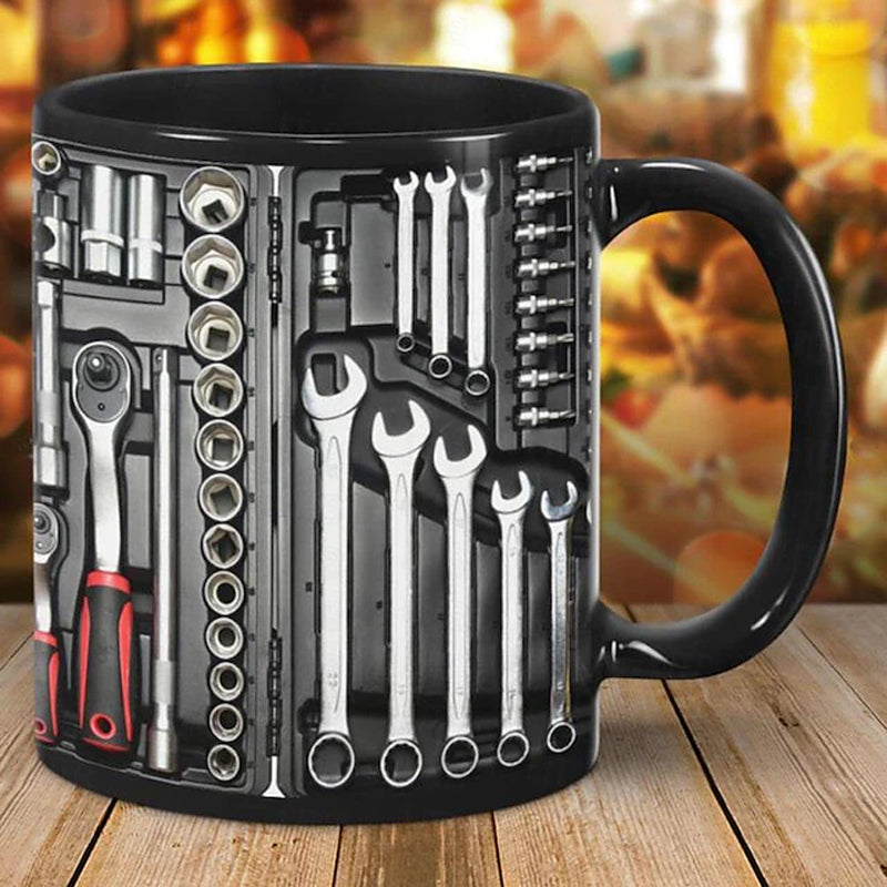 Toolbox Print Ceramic Mug | Double-Sided 3D Design, C-Shaped Handle | Dishwasher & Microwave Safe, Novelty Kitchen Gift