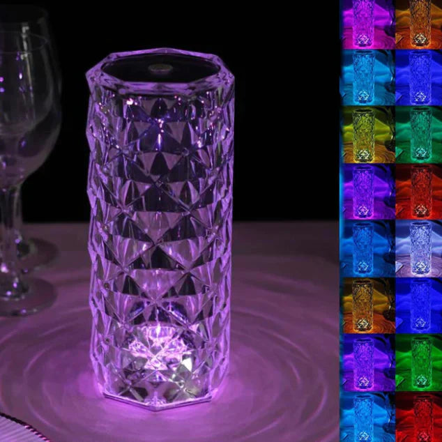 Touch Control Crystal Lamp | Cordless LED with Warm White, Daylight and RGB Colour Modes | Up to 12 Hours Light per Charge
