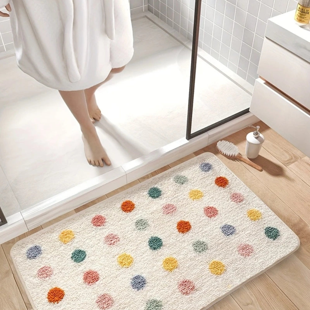Tufted Plush - Polka Dot Bath Mat - Soft Microfiber Non-Slip Design