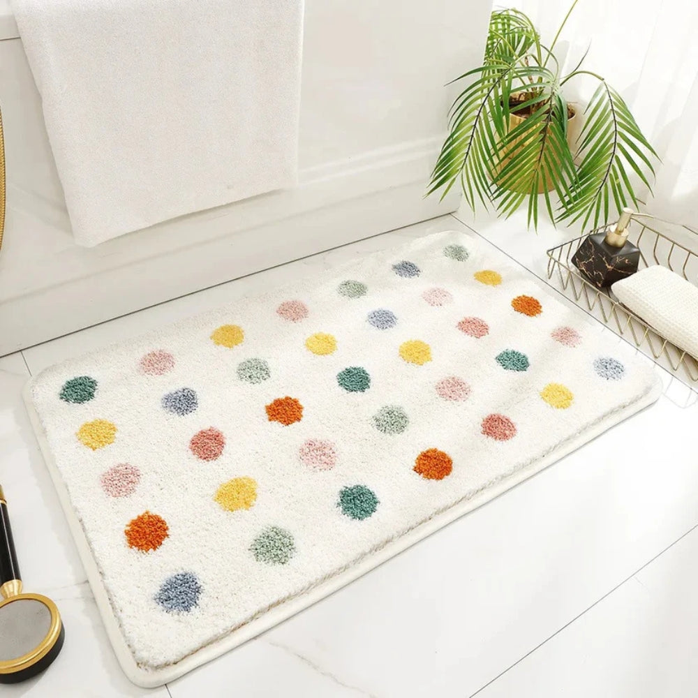 Tufted Plush - Polka Dot Bath Mat - Soft Microfiber Non-Slip Design