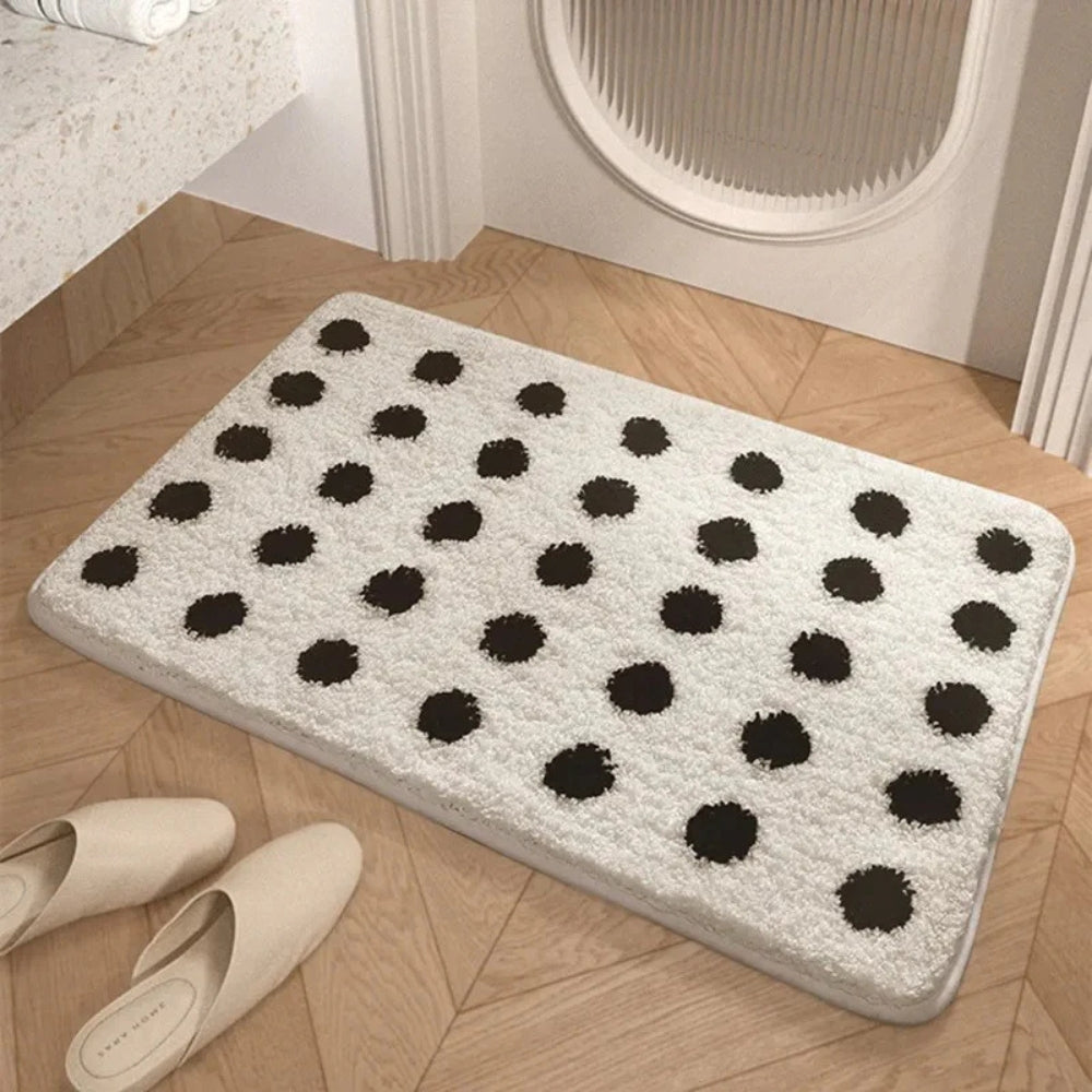 Tufted Plush - Polka Dot Bath Mat - Soft Microfiber Non-Slip Design