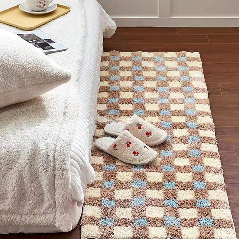 Two-Tone Grid Rug Polyester | Non-Slip TPR Base | Soft Checkered Texture for Living Room, Bedroom, Hallway or Entryway
