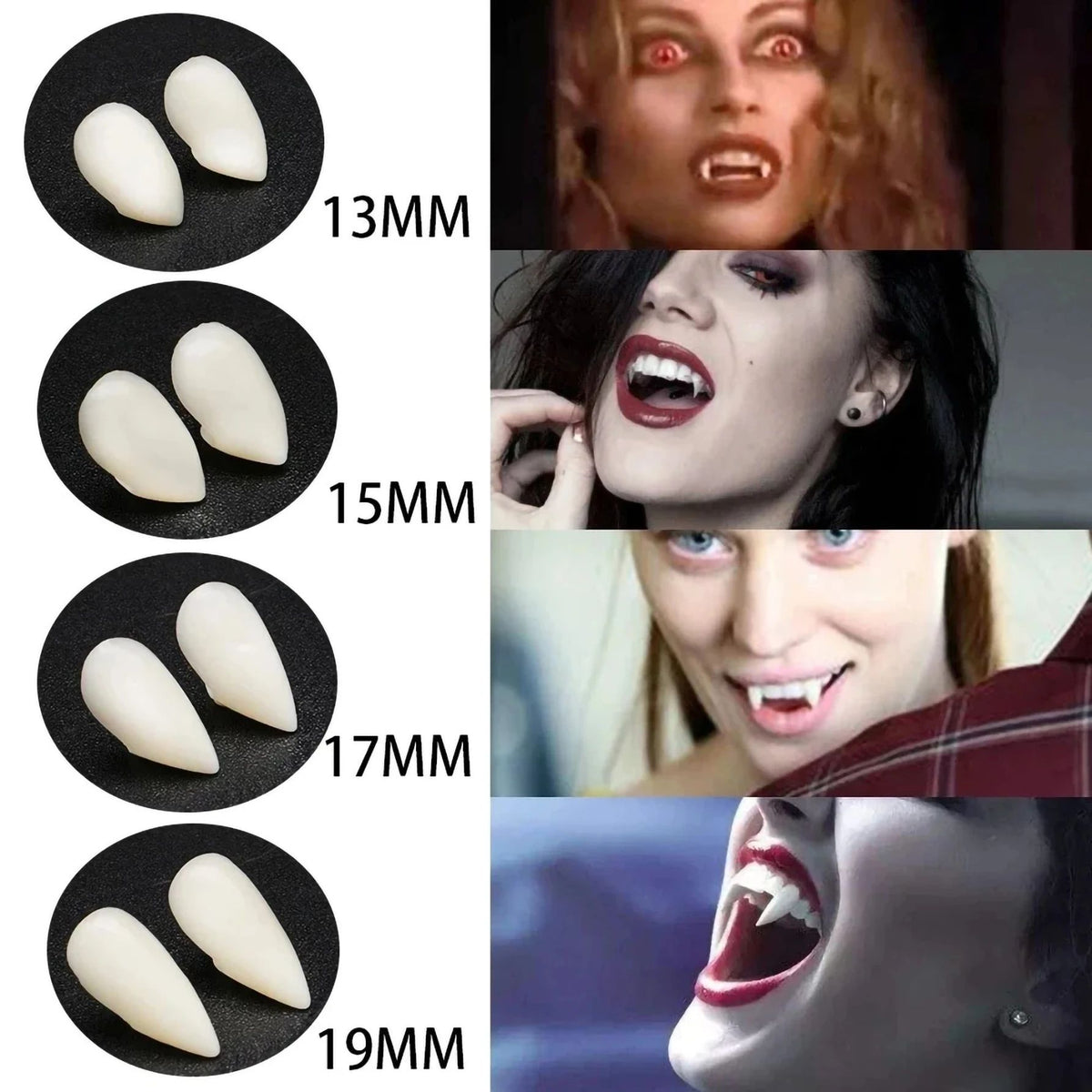 Vampire Fang Teeth Costume Set | Resin Fangs with Fitting Adhesive | Realistic Halloween Cosplay Prop Accessory