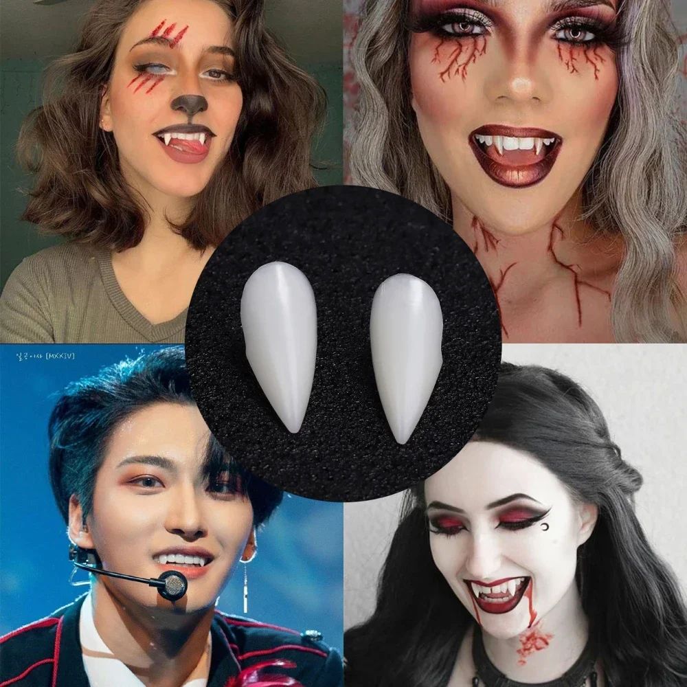 Vampire Fangs Halloween Costume Teeth | 5 Pairs Resin Fang Set | Natural-Looking Individual Fangs with Adhesive