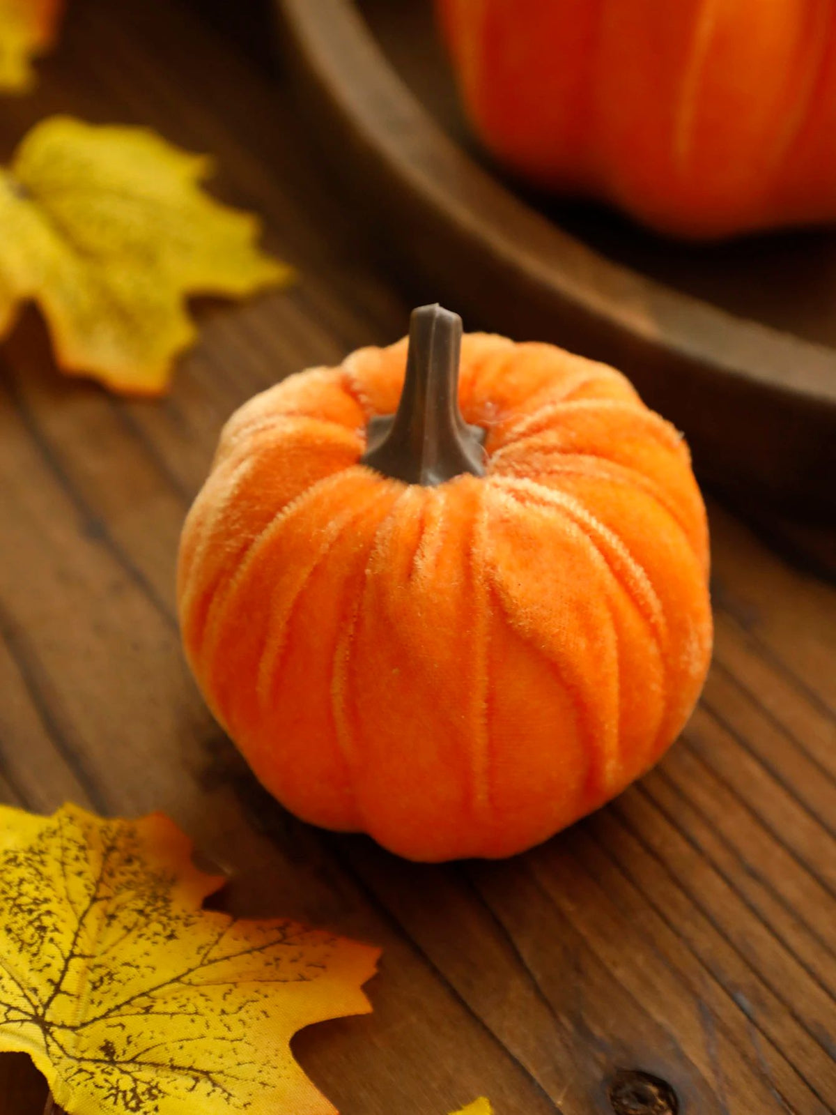 Velvet Artificial Pumpkin Autumn Décor | Plush Textured Shell with Decorative Stem | Reusable Foam-Filled Design