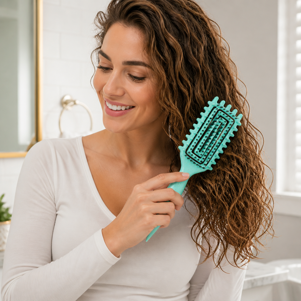 Ventilated Detangling Brush for Curly Hair | Dual-Bristle Design & Parting Tool | Reduces Frizz, Cuts Drying Time