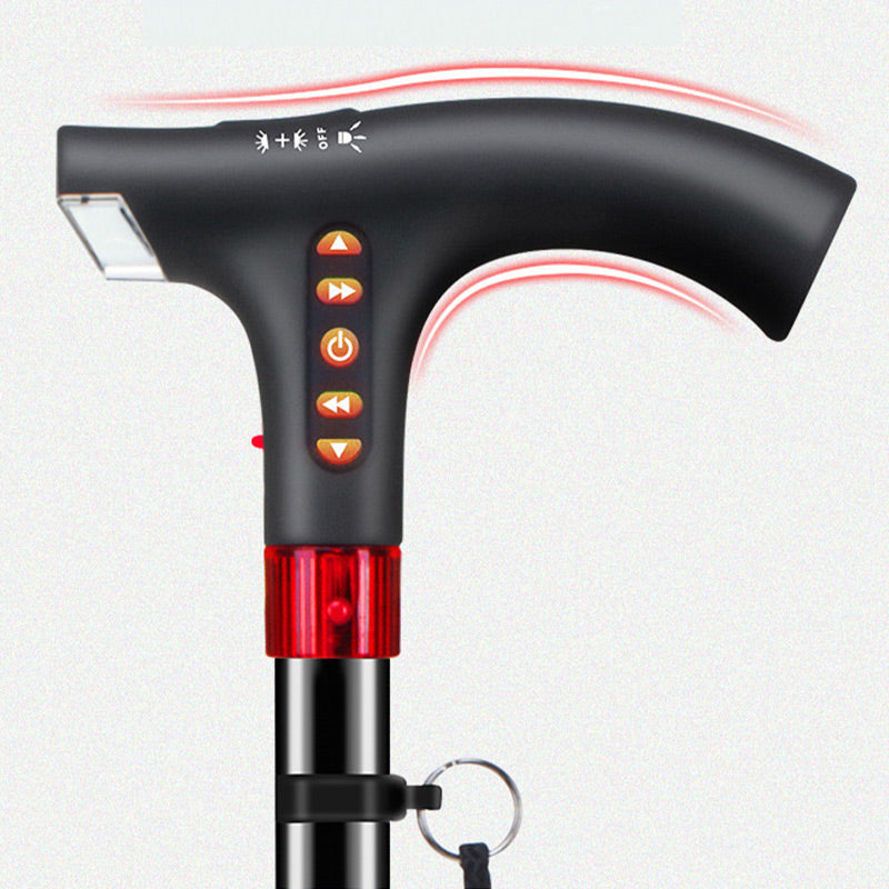 Walking Stick for Elderly | LED Torch & SOS Alarm | Adjustable 73-95.5 cm Foldable Aluminium Alloy Cane with Radio, 500 g