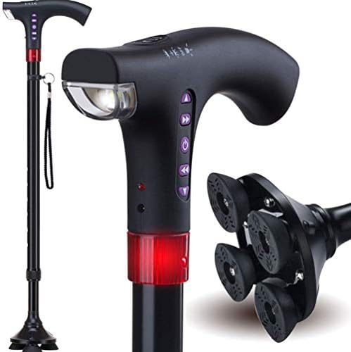 Walking Stick for Elderly | LED Torch & SOS Alarm | Adjustable 73-95.5 cm Foldable Aluminium Alloy Cane with Radio, 500 g