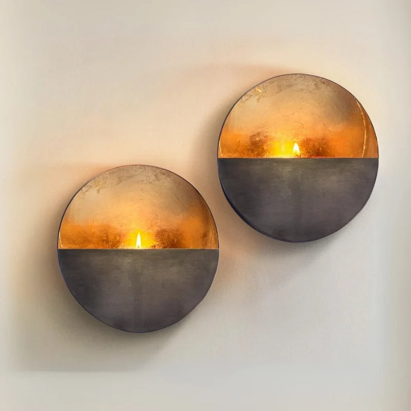 Wall Candle Holder Iron 20.5 x 8 cm | Hand-Hammered Gold Interior | Reflects Candlelight for Warm Ambient Glow