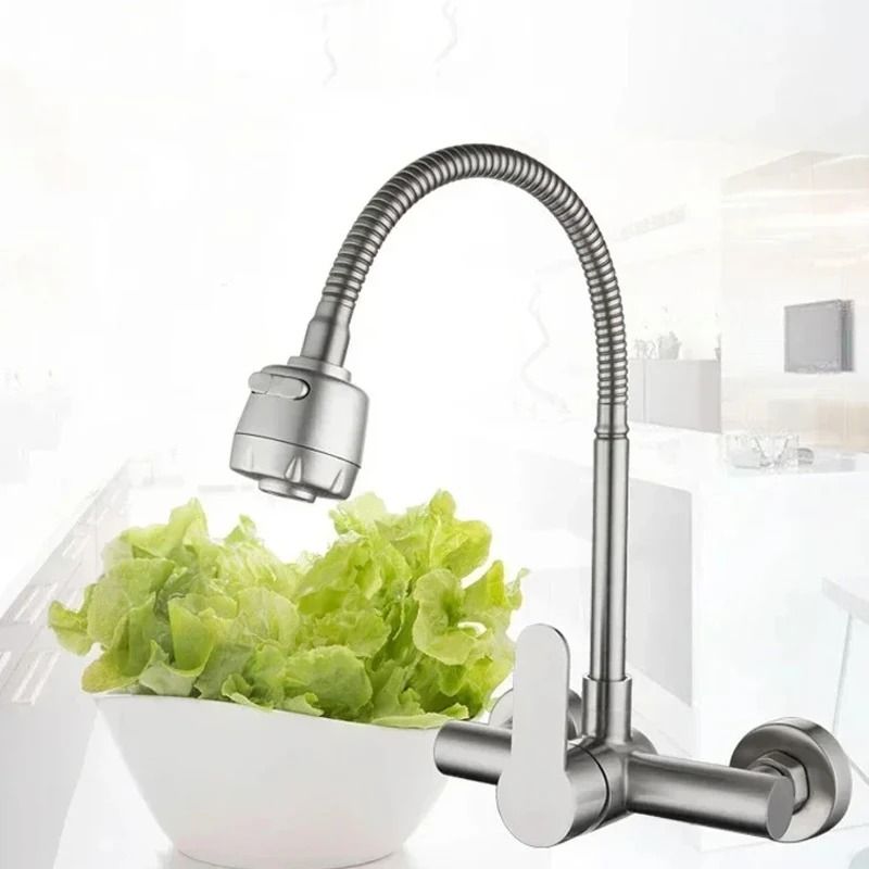 Wall Mounted Kitchen Faucet Stainless Steel | 360 Rotatable Spout, Hot and Cold Control | Corrosion Resistant Brushed Finish