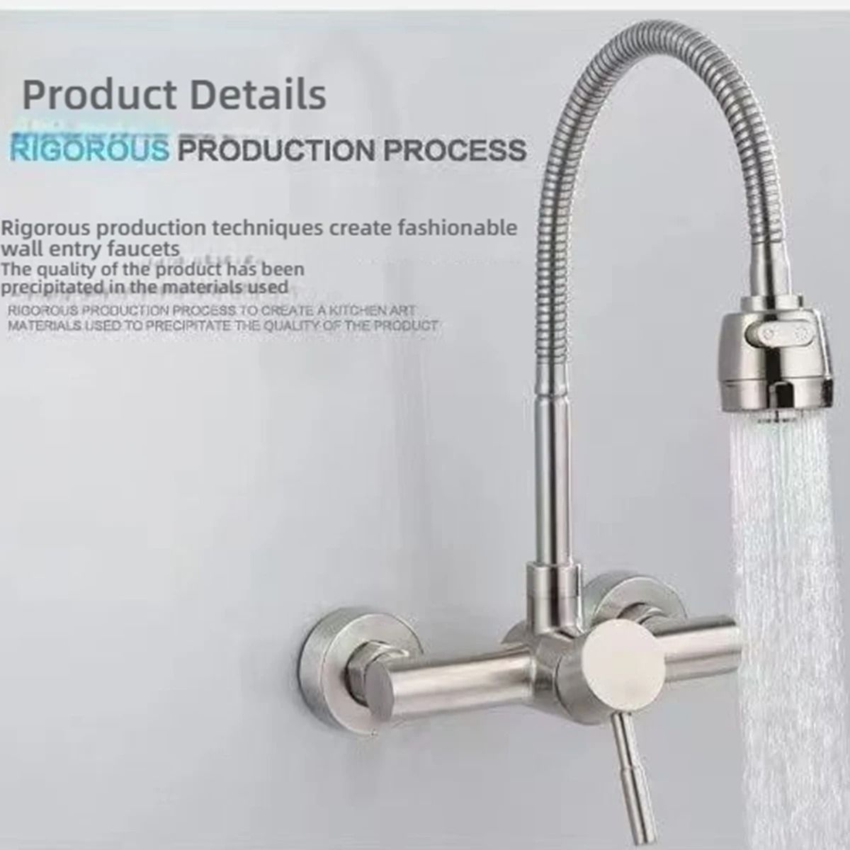Wall Mounted Kitchen Faucet Stainless Steel | 360 Rotatable Spout, Hot and Cold Control | Corrosion Resistant Brushed Finish