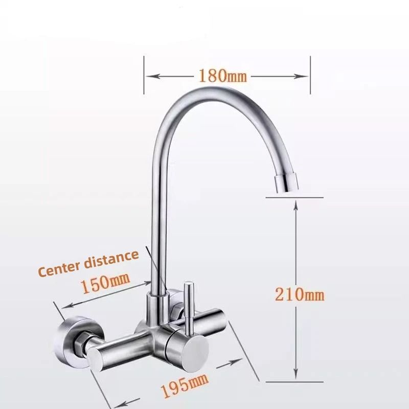Wall Mounted Kitchen Faucet Stainless Steel | 360 Rotatable Spout, Hot and Cold Control | Corrosion Resistant Brushed Finish