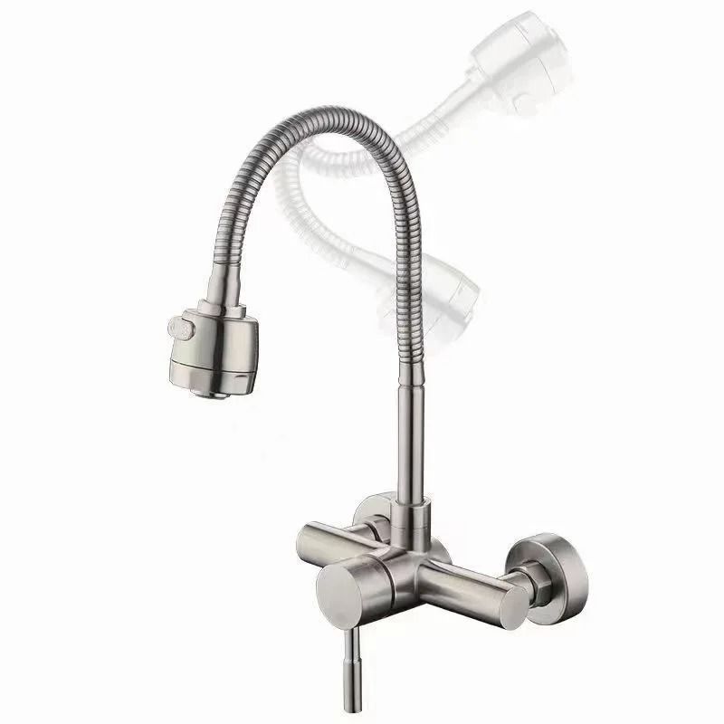 Wall Mounted Kitchen Faucet Stainless Steel | 360 Rotatable Spout, Hot and Cold Control | Corrosion Resistant Brushed Finish