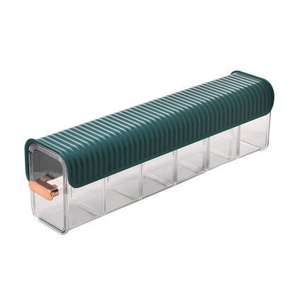 Wall-Mounted Storage Box Plastic 36 x 8.3 x 10 cm | 6-Compartment Adhesive Organizer | White, Light Green, Dark Green
