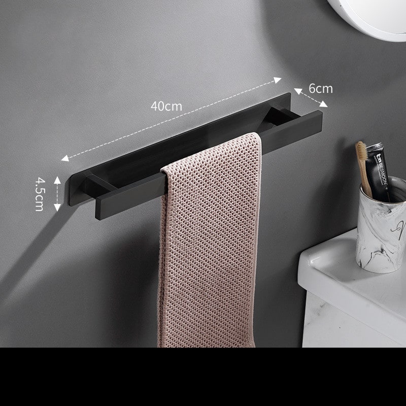 Wall Mounted Towel Bar Stainless Steel 40cm | No-Drill Adhesive Installation | Brushed or Matte Black Finish Option